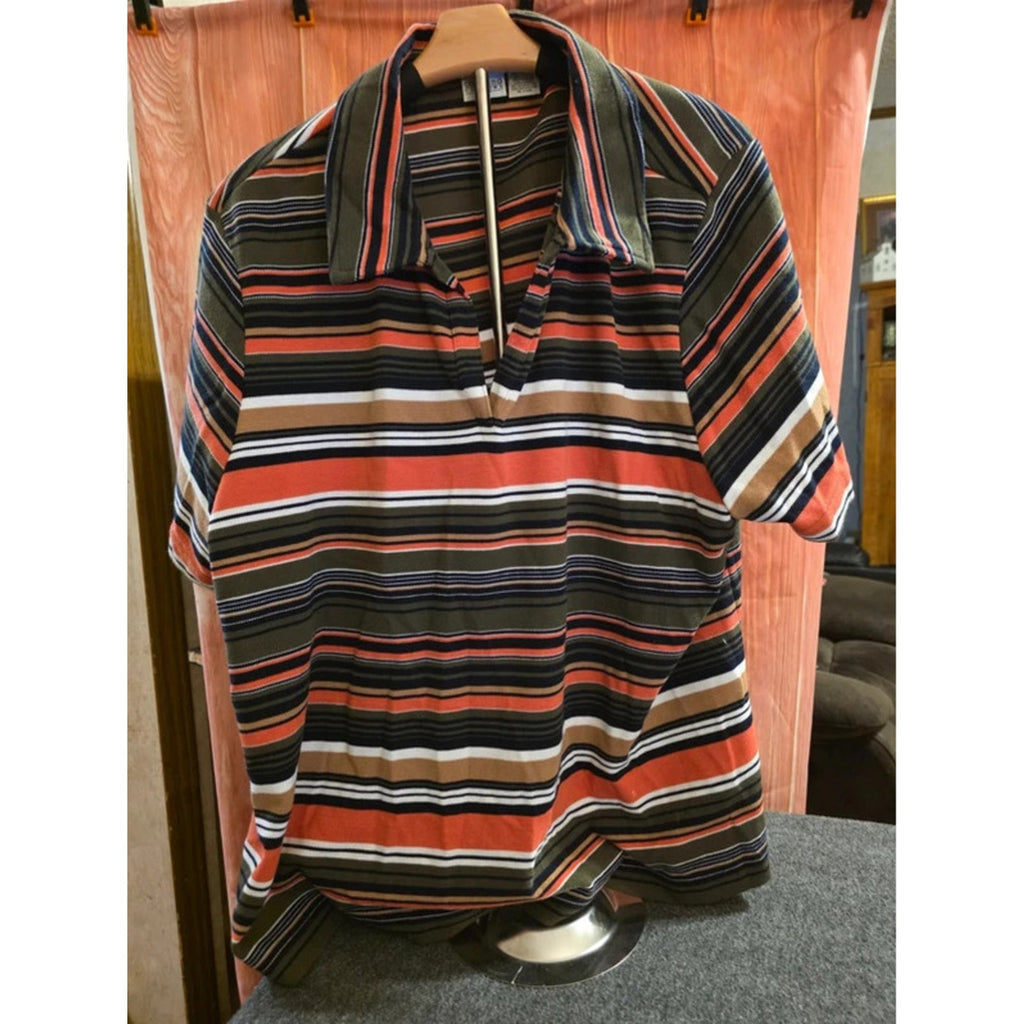 Carolina Colours Plus Women’s 26/28W Vintage 70s Striped Johnny Collar Polo Top