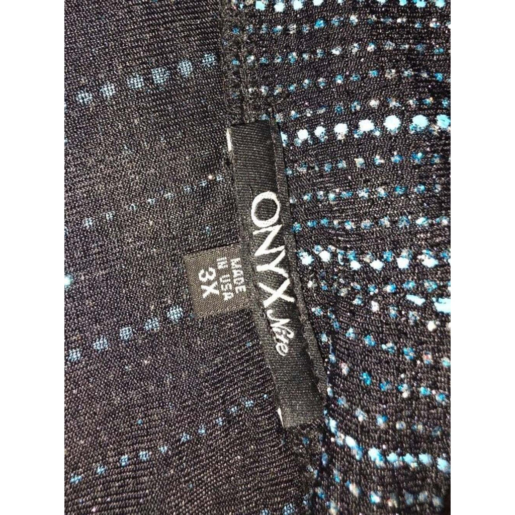 Onyx Nite Women’s 3X Black & Blue Glitter Sparkle Twin Set - 2Pc Layered Blouse
