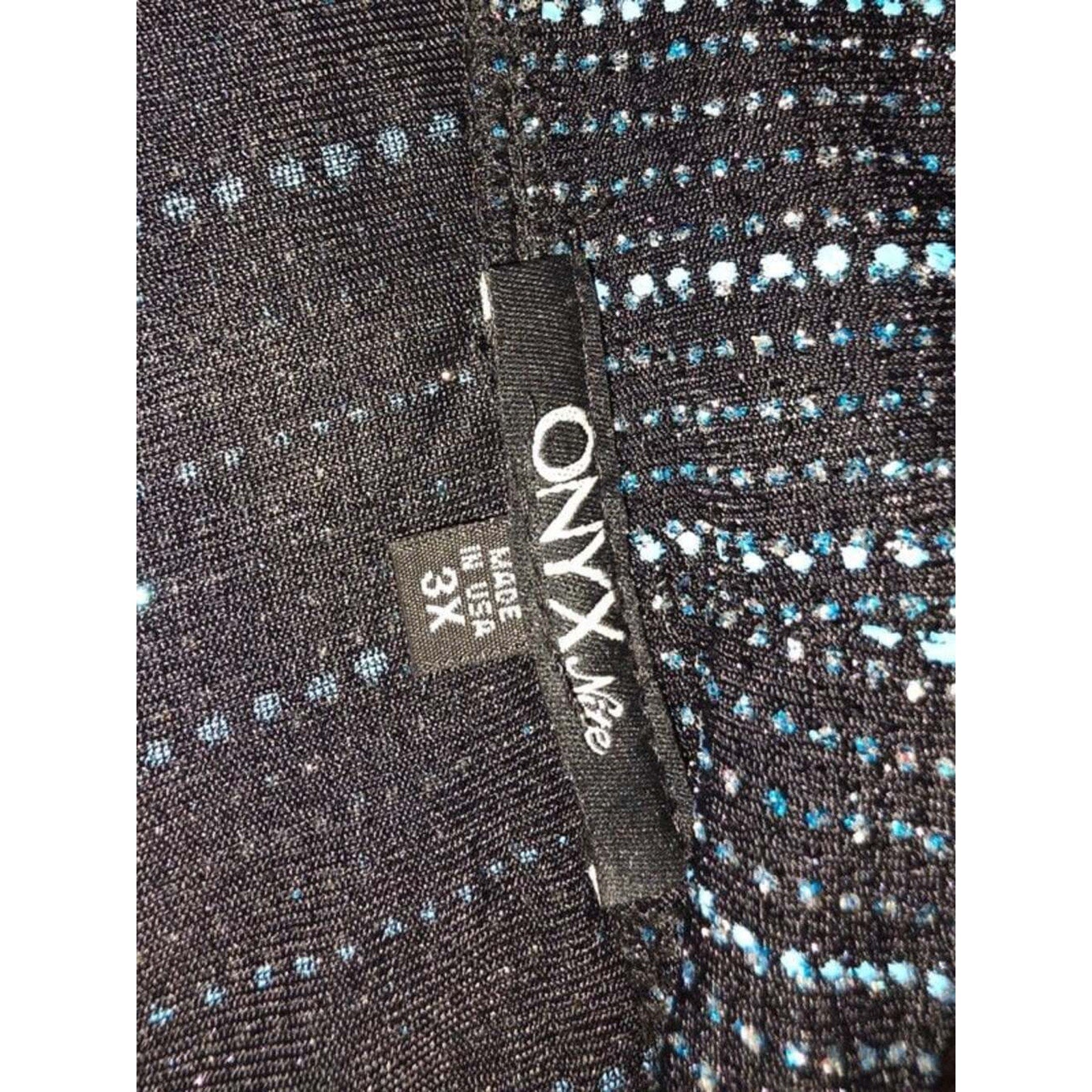 Onyx Nite Women’s 3X Black & Blue Glitter Sparkle Twin Set - 2Pc Layered Blouse