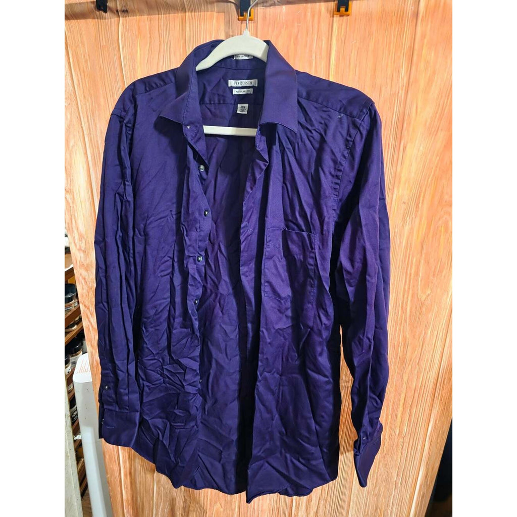 Van Heusen Lux Sateen Regular  Purple Dress Shirt Size 16.5 34/35