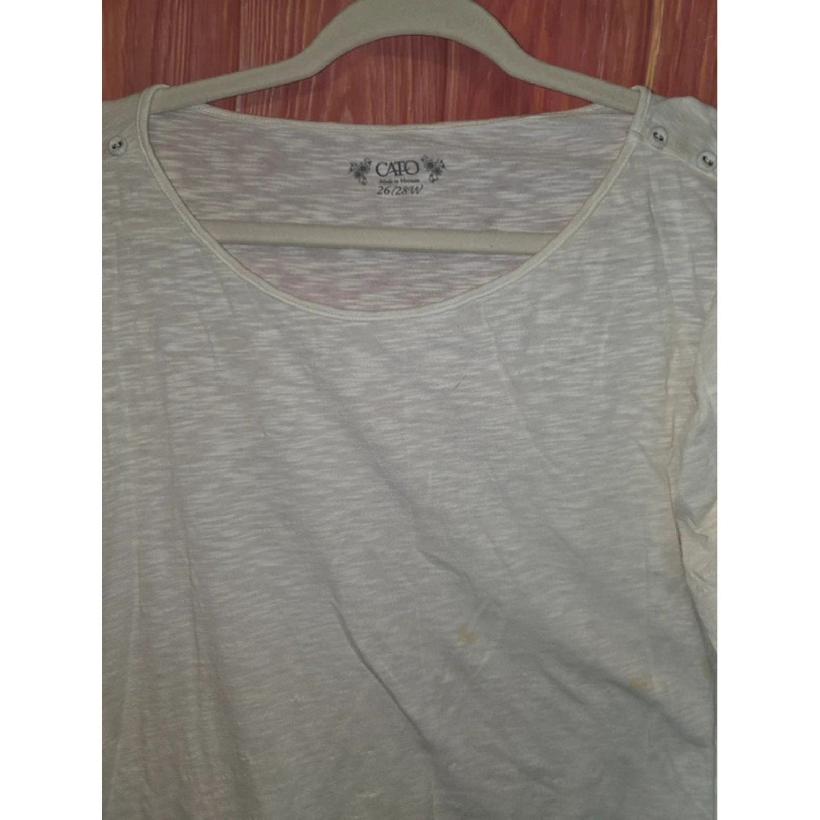 Cato White Slub Knit Button Shoulder Ruched Sleeve Top 26/28W