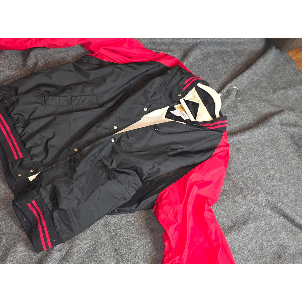Vintage Russell Athletic Varsity Bomber Jacket XL Black Red Flannel Lined USA