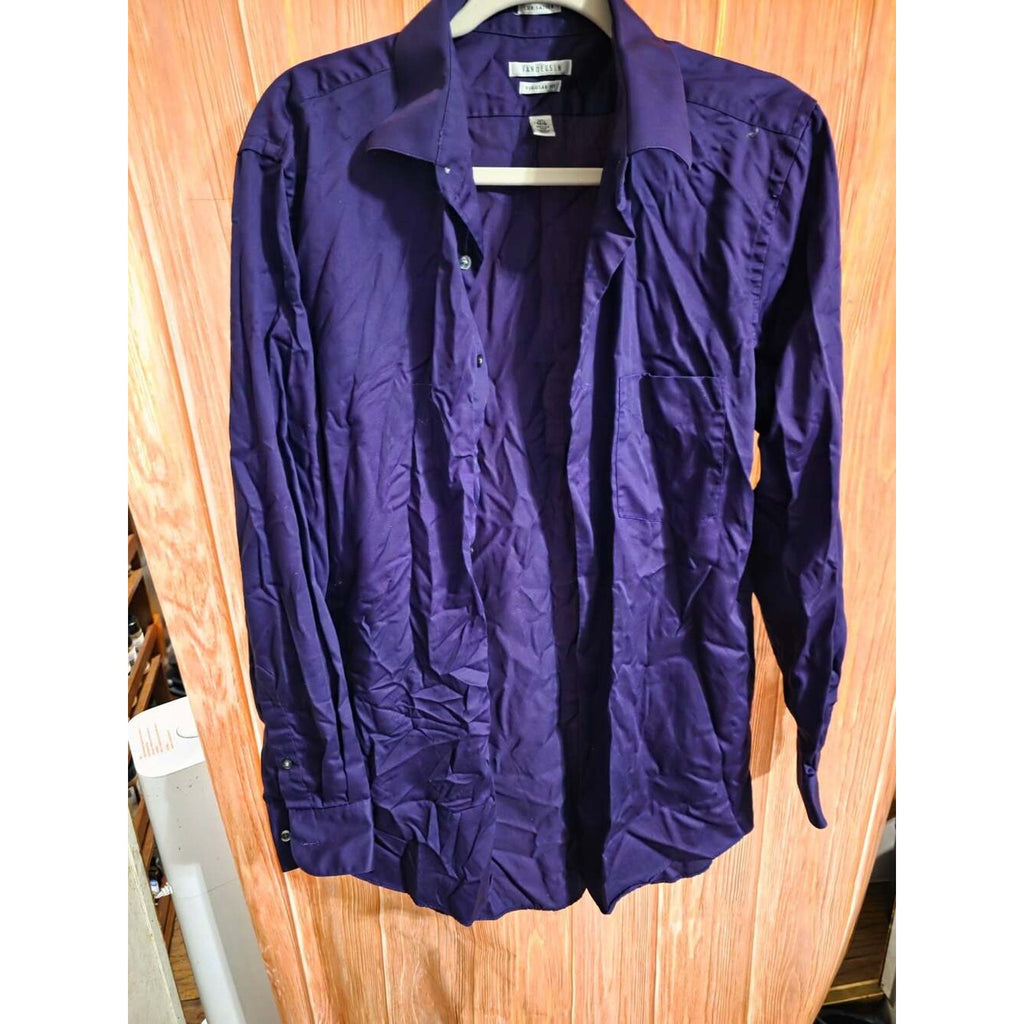 Van Heusen Lux Sateen Regular  Purple Dress Shirt Size 16.5 34/35