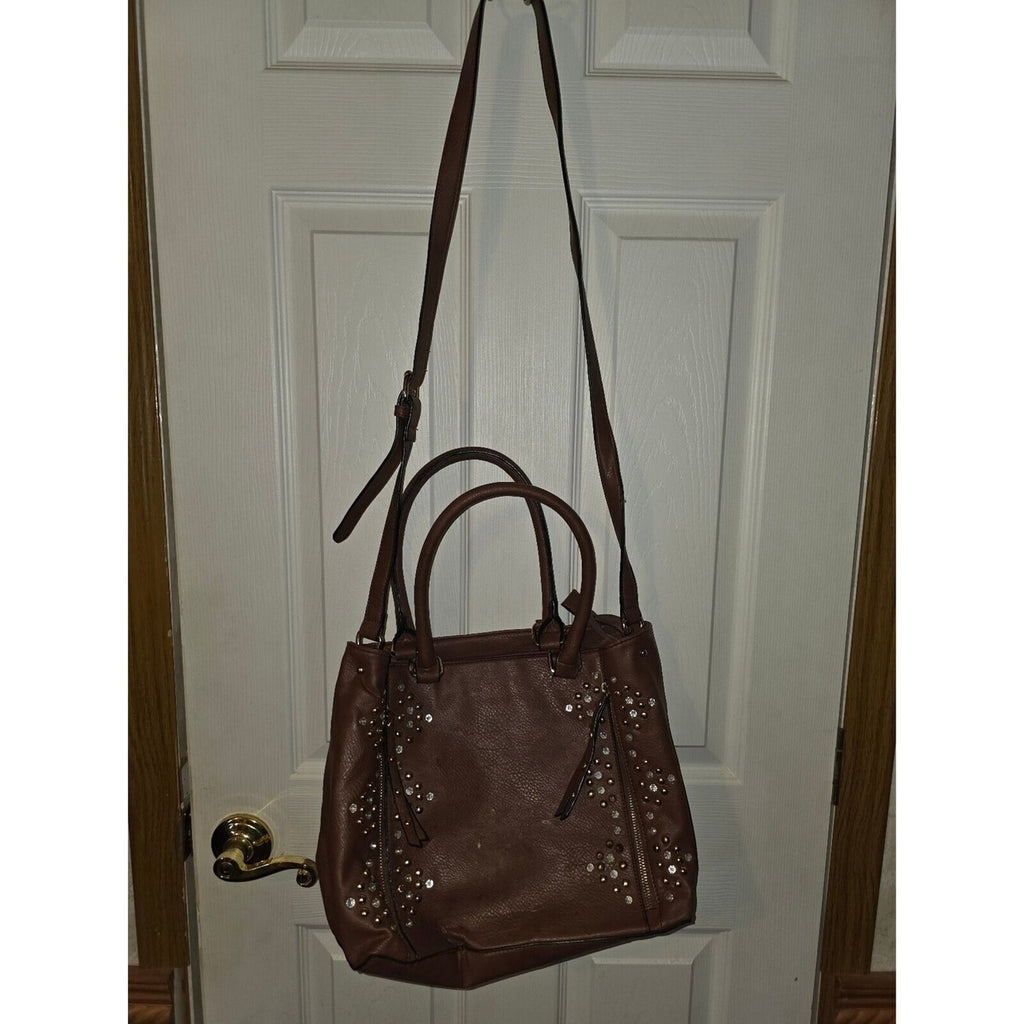 Brown studded tote bag