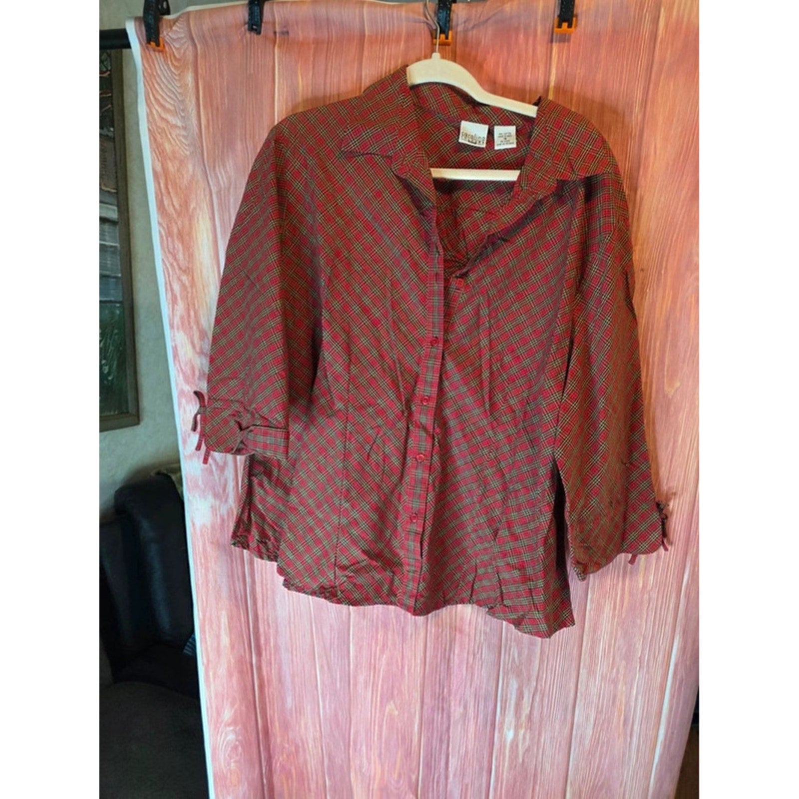 Carolina Colours Plus Red Tartan Plaid Button Down Blouse 18 100% Cotton