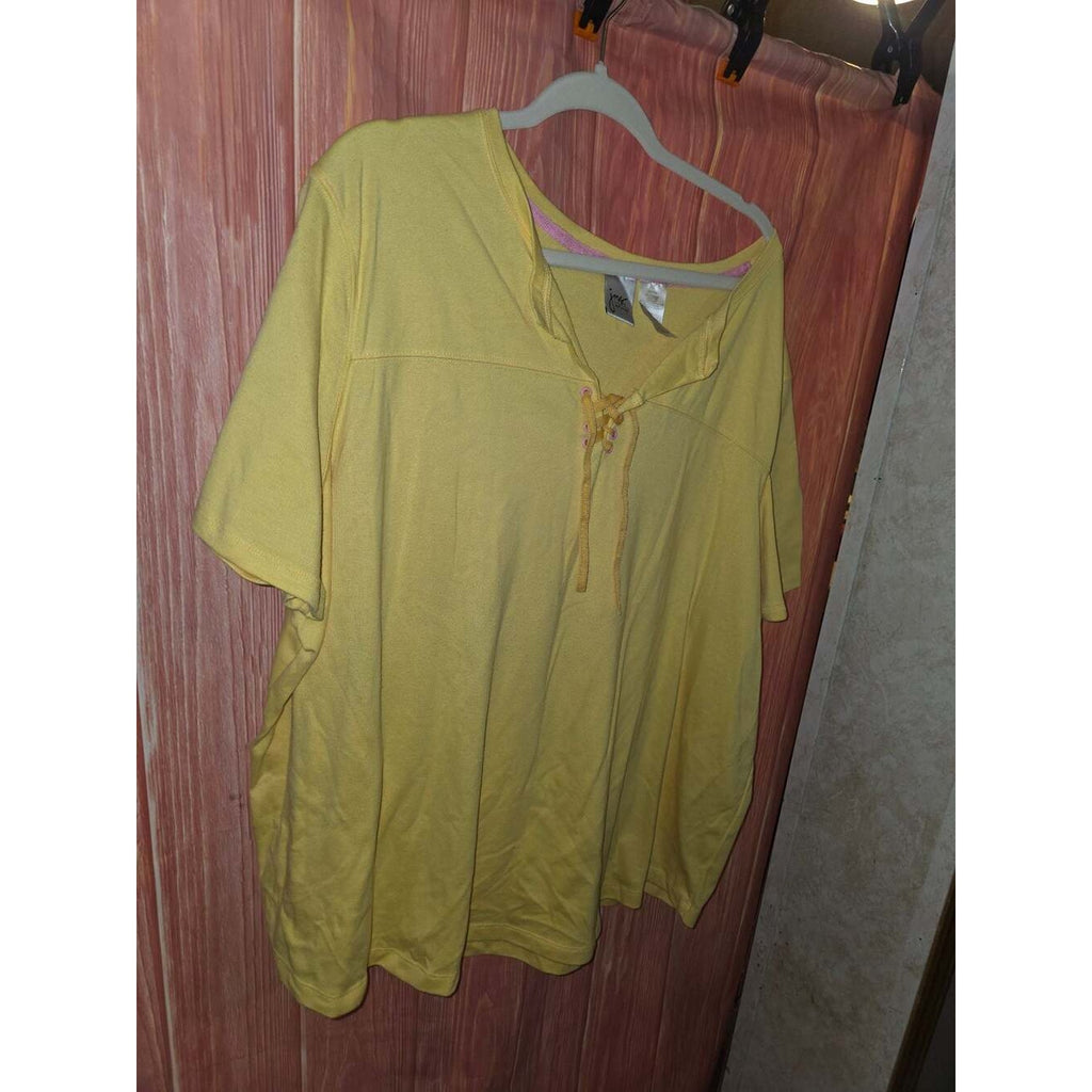 Just My Size JMS Yellow Lace-Up V-Neck Short Sleeve Top Shirt