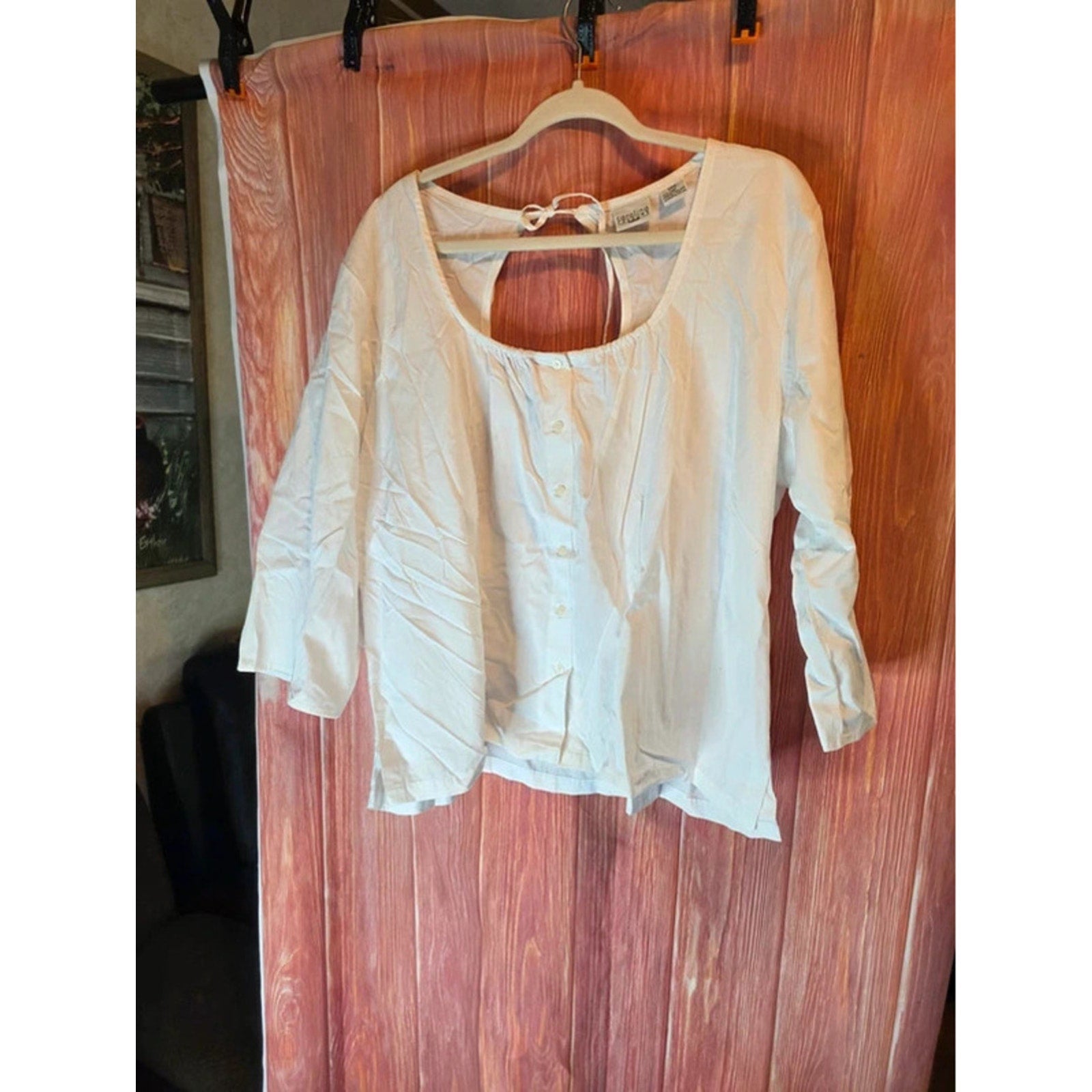 Carolina Colours Plus White 100% Cotton Peasant Blouse 24W Tie Back