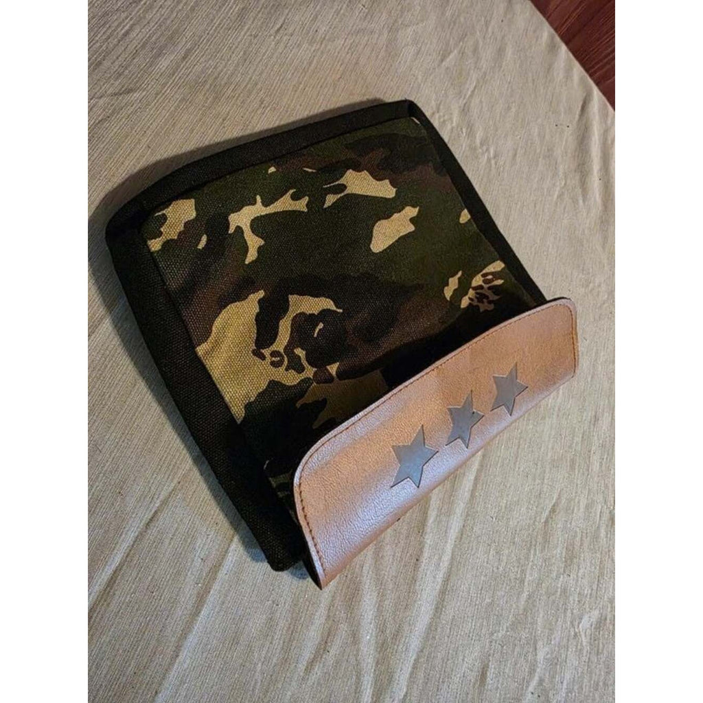 Camo & Leather Belt Pouch w/ Metal Stars - Heavy Duty Utility / Outdoor Pouch