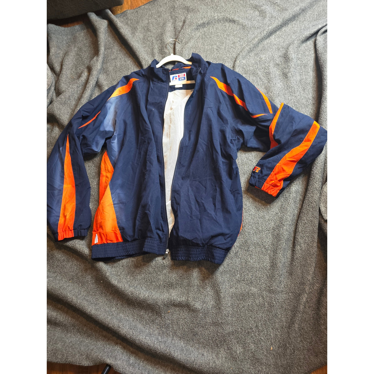 Russell Athletic Team Issue Windbreaker Warm Up Jacket XXL Navy Orange Mesh Line