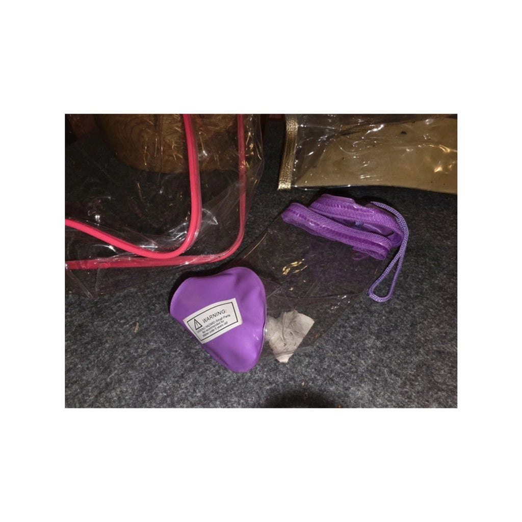 3 Clear Vinyl Stadium & Cosmetic Bags Gold Metallic Tote Pink Trim Case Purple