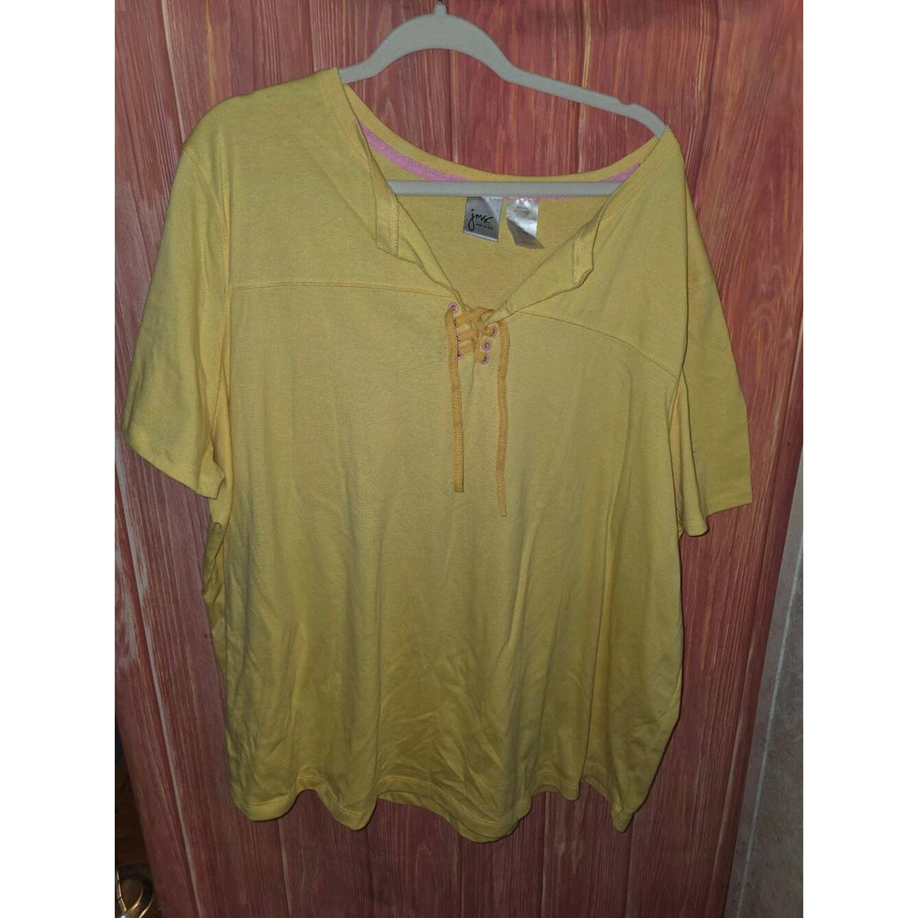 Just My Size JMS Yellow Lace-Up V-Neck Short Sleeve Top Shirt