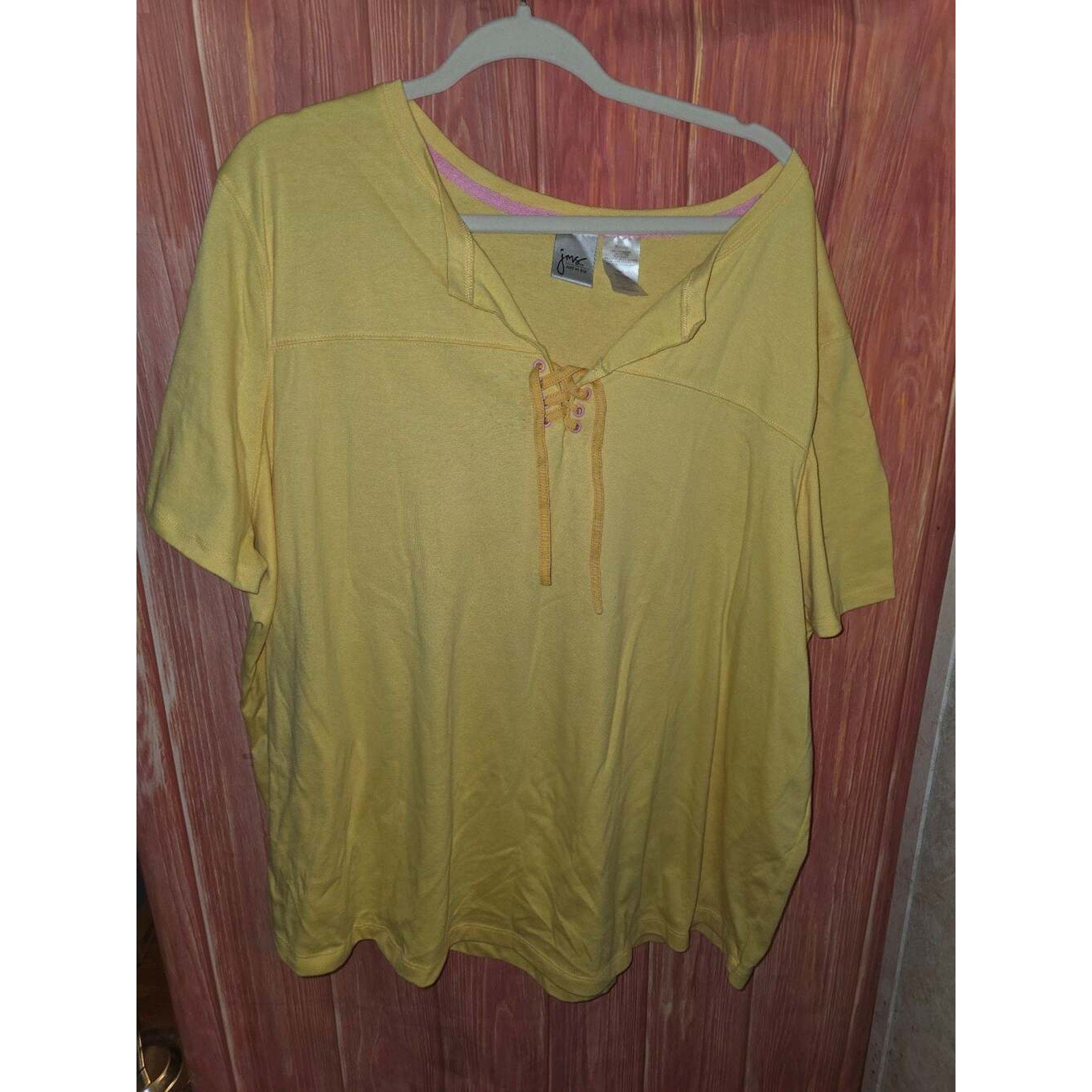 Just My Size JMS Yellow Lace-Up V-Neck Short Sleeve Top Shirt