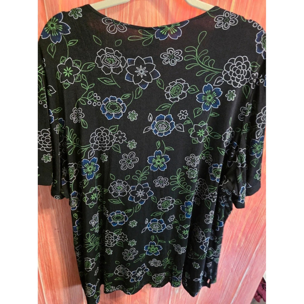 Studio 1940 Womens Plus 3X 2-in-1 Layer Floral Cardigan Top Black Blue Green USA
