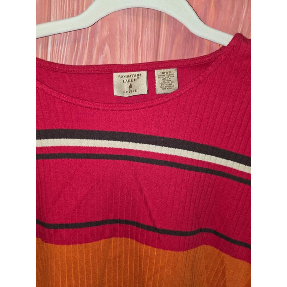 Mountain Lake II Petite Striped Ribbed Knit Short Sleeve Top 3XWP 100% Cotton