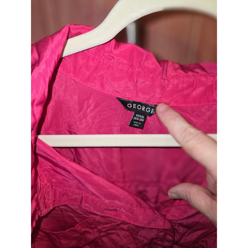 George Womens 4X 26W/28W Hot Pink Button Down Shirt Blouse Long Sleeve Utility Pockets
