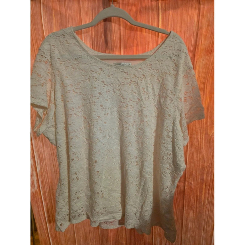 Coldwater Creek Cream Floral Lace Top Blouse Lined Short Sleeve Plus Size 3X