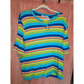 Fiorlini International Striped Ribbed Split Neck Top 26/28W Plus Size