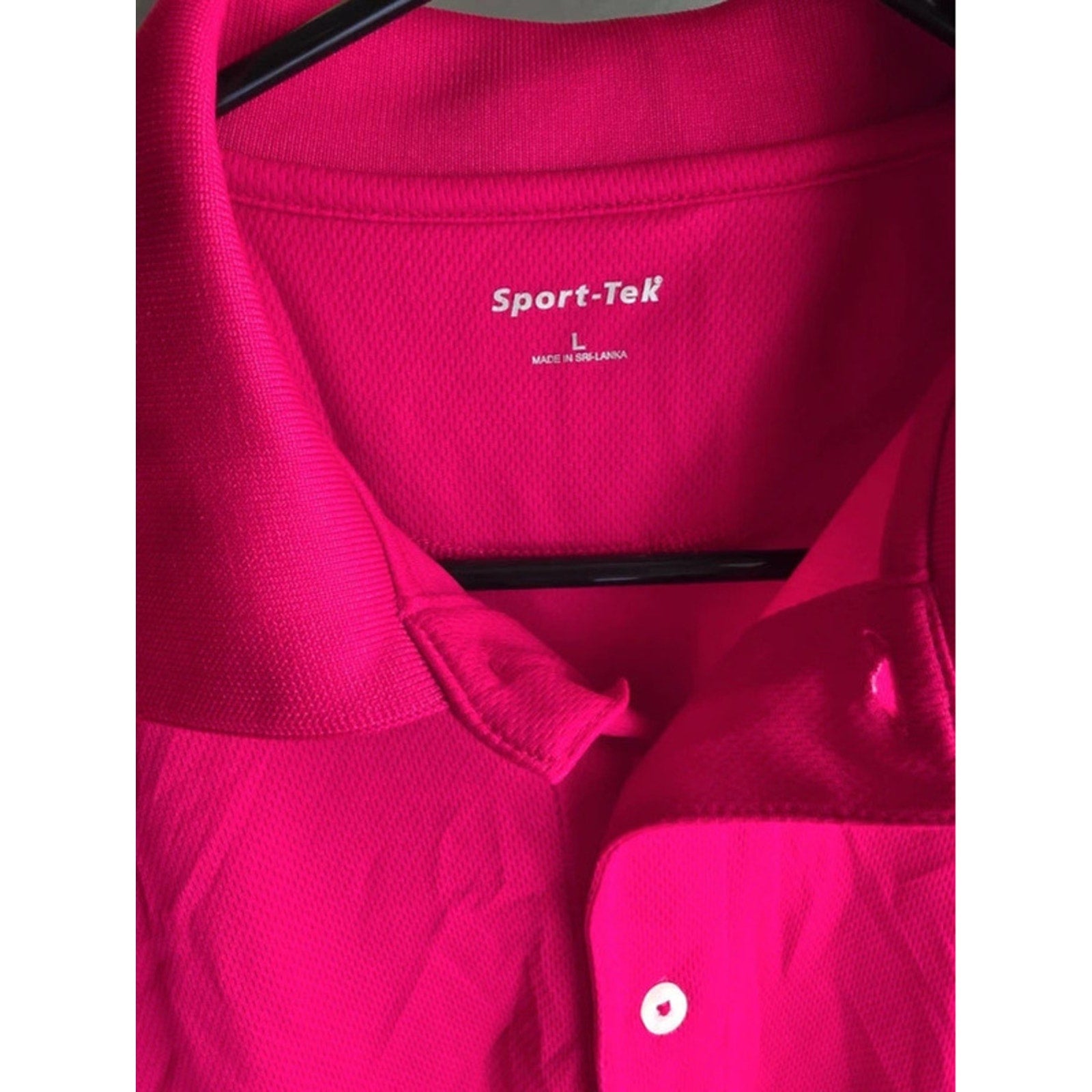 Sport-Tek Mens Size Large Hot Pink Moisture Wicking Short Sleeve Polo Shirt