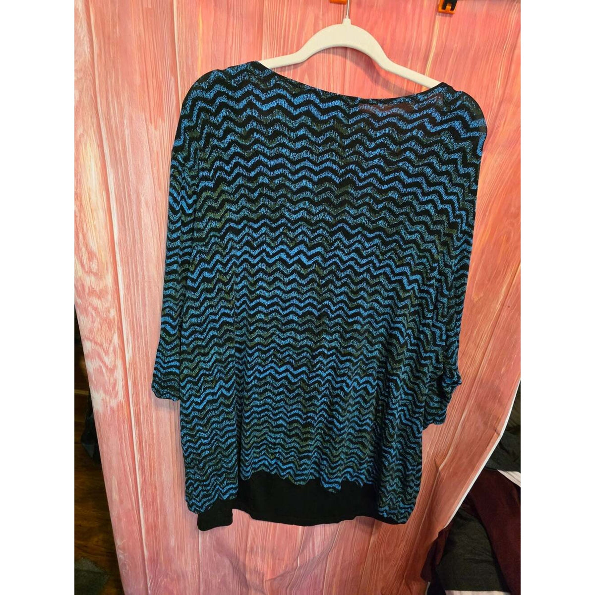 CM Shapes Women's Blue And Black Geometric Chevron Open Front Shrug Cardigan Top