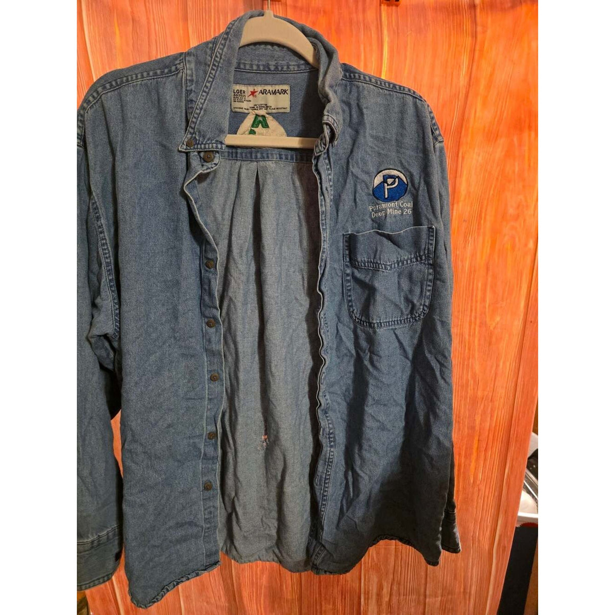 Vintage Aramark Paramount Coal Deep Mine 26 Embroidered Denim Work Shirt