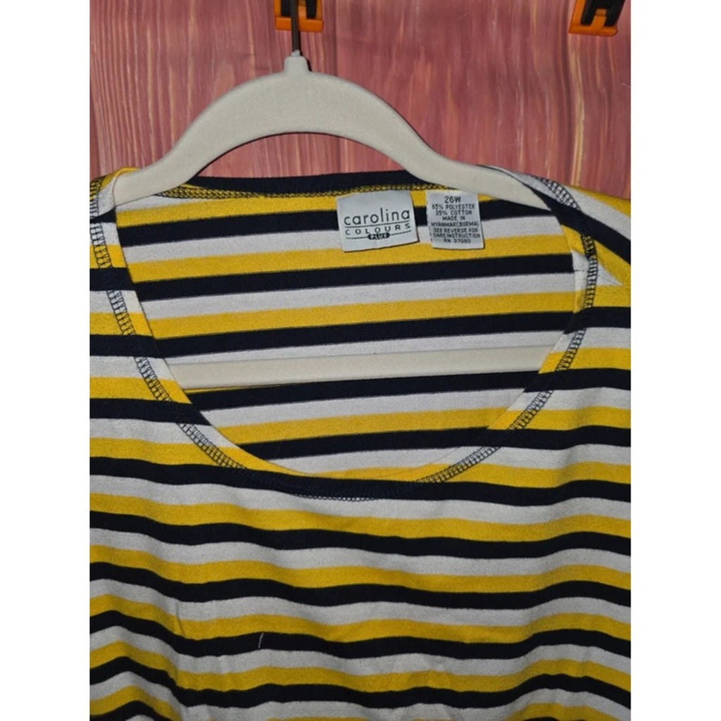 Carolina Colours Plus Striped Short Sleeve T-Shirt Yellow Navy White 26W 3X/4X