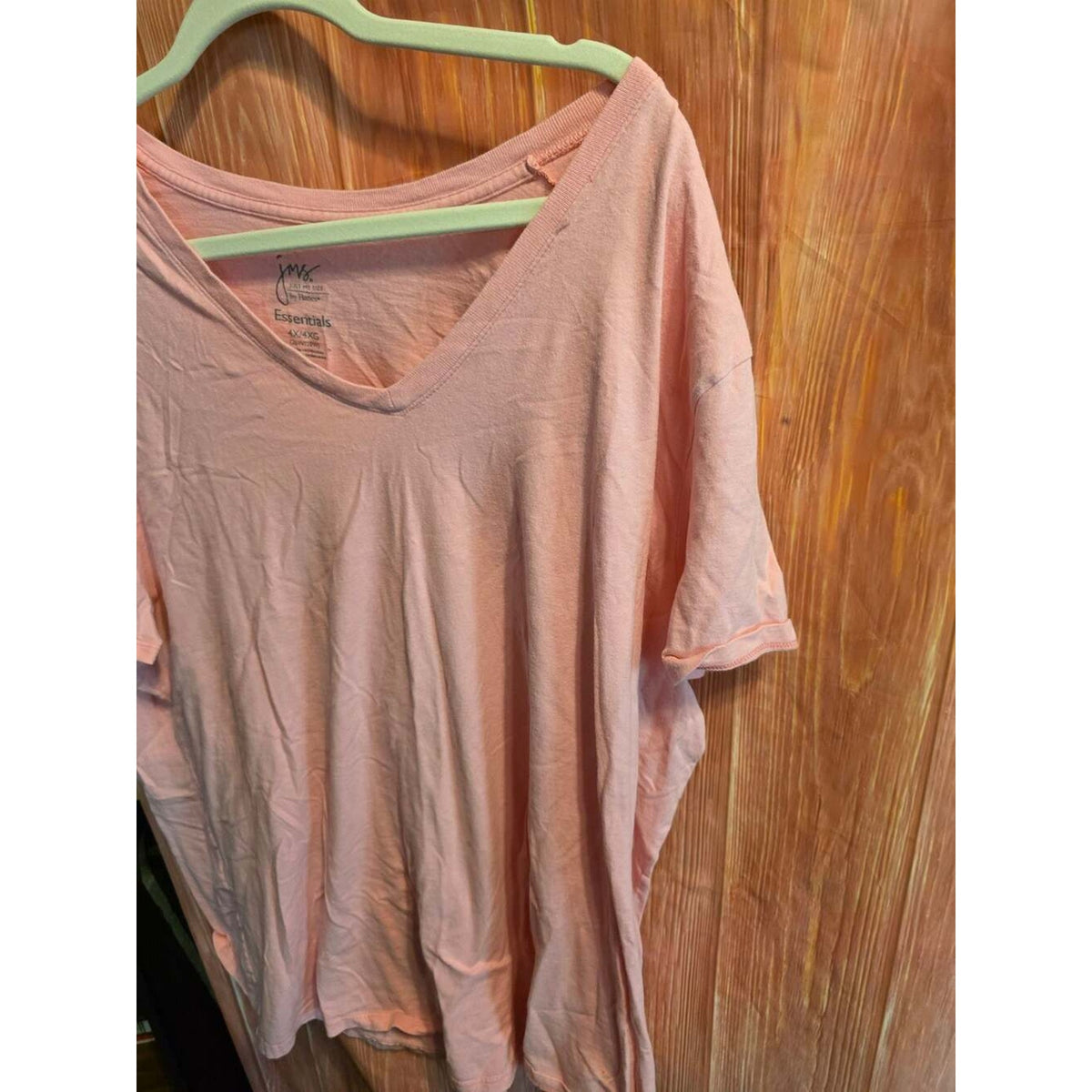Just My Size by Hanes Essentials V-Neck Short Sleeve T-Shirt Pink 4X 26W/28W