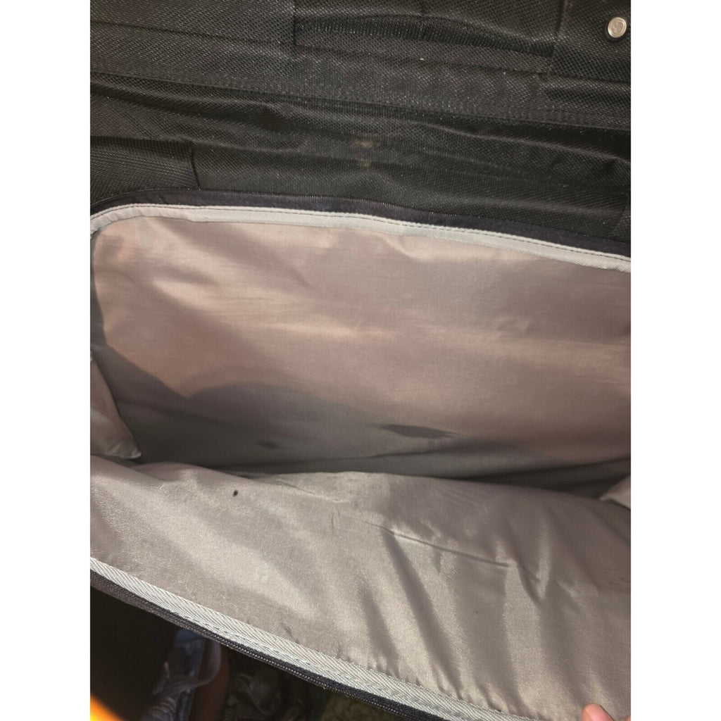 Black garment bag with shoulder strap