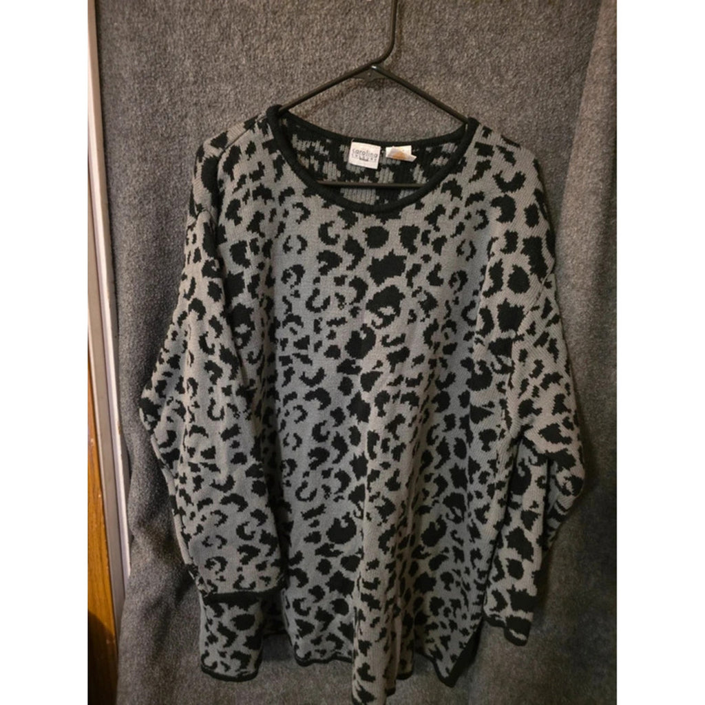 Carolina Colours Womens 22/24 Vintage Grey Black Leopard Animal Print Sweater