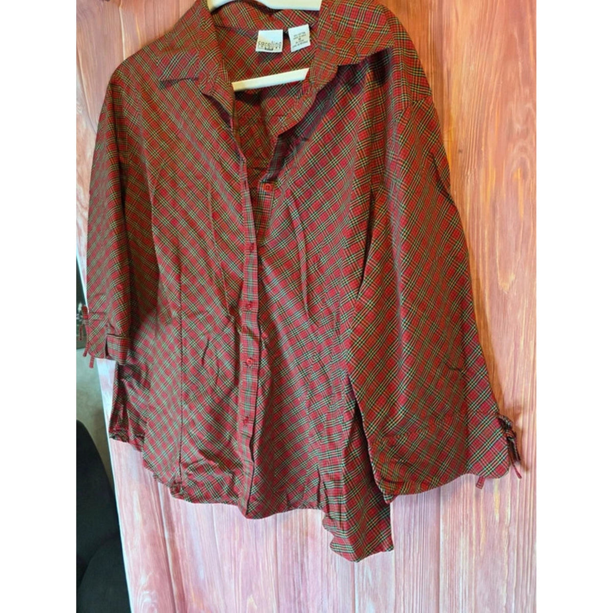 Carolina Colours Plus Red Tartan Plaid Button Down Blouse 18 100% Cotton