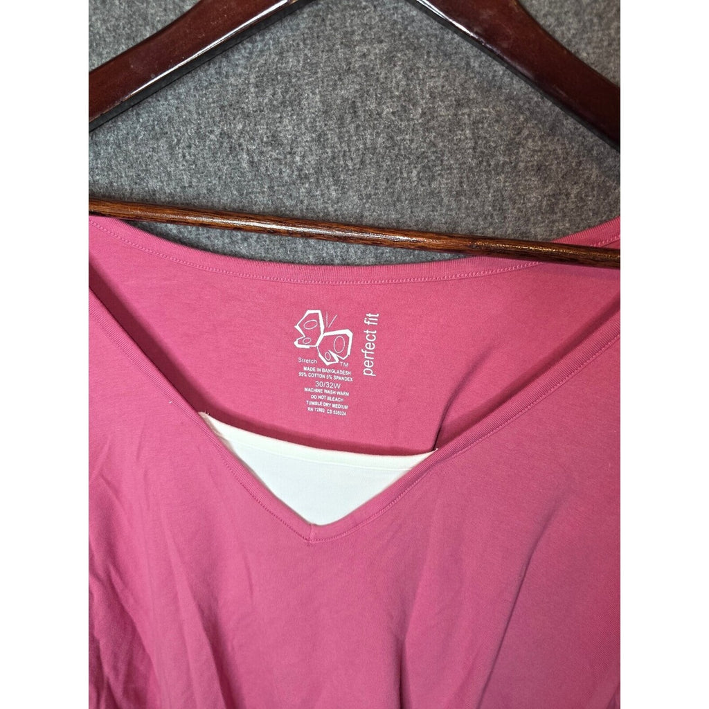 Butterfly Perfect Fit Pink and White Layered V-Neck T-Shirt 30/32