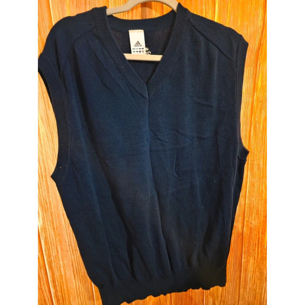 Adidas Mens Large Navy Blue Knit Golf Sweater Vest V-Neck Preppy Retro Top
