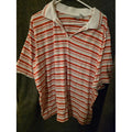 Carolina Colours Plus 26/28 Orange Beige Striped V-Neck Open Collar Polo Top
