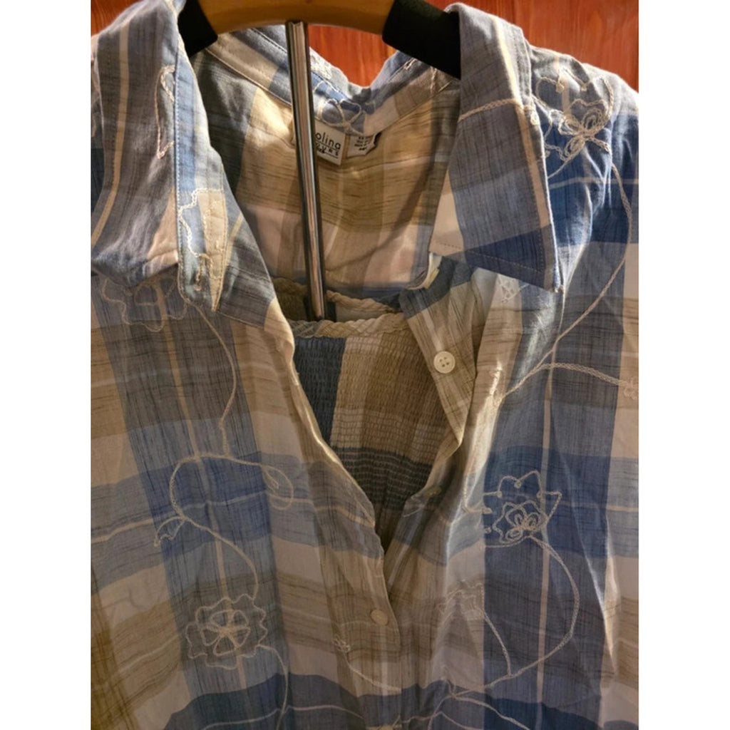 Carolina Colours Plus Women’s 28W 2-Piece Plaid & Floral Embroidered Shirt Set