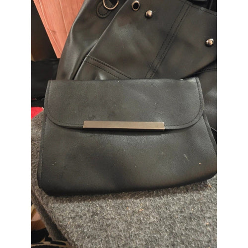 2 Pc Black Faux Leather Slouchy Bucket Shoulder Tote  & Matching Envelope Clutch
