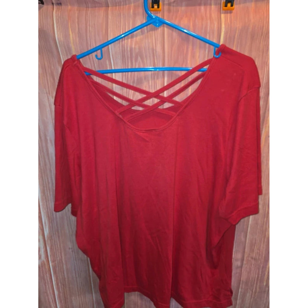 Chic Cato Red Short Sleeve Strappy V-Neck Top Plus Size 22W 24W