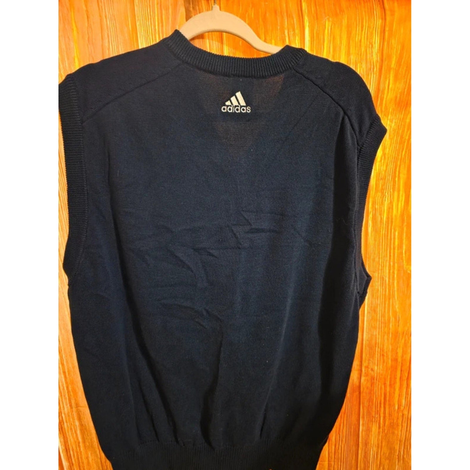 Adidas Mens Large Navy Blue Knit Golf Sweater Vest V-Neck Preppy Retro Top