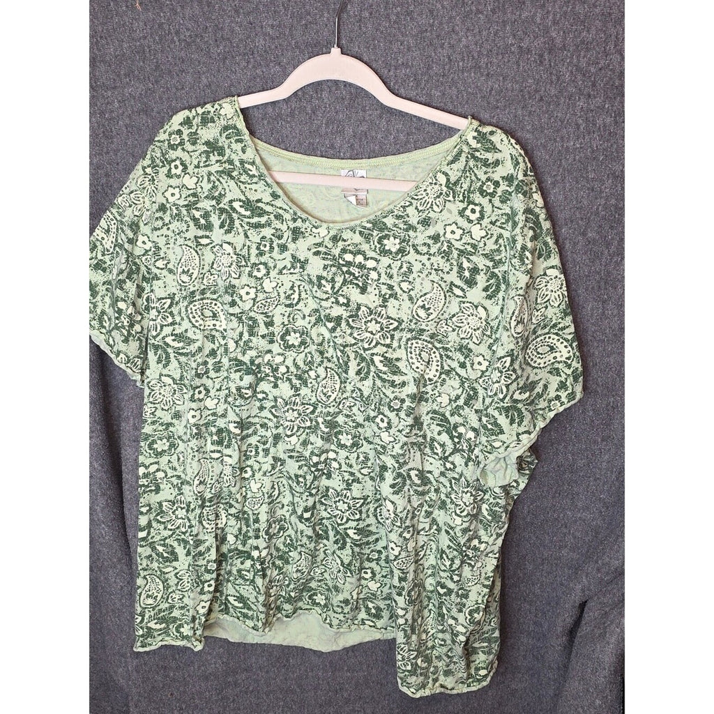 Green Floral Pattern Cotton T-Shirt Size 4X