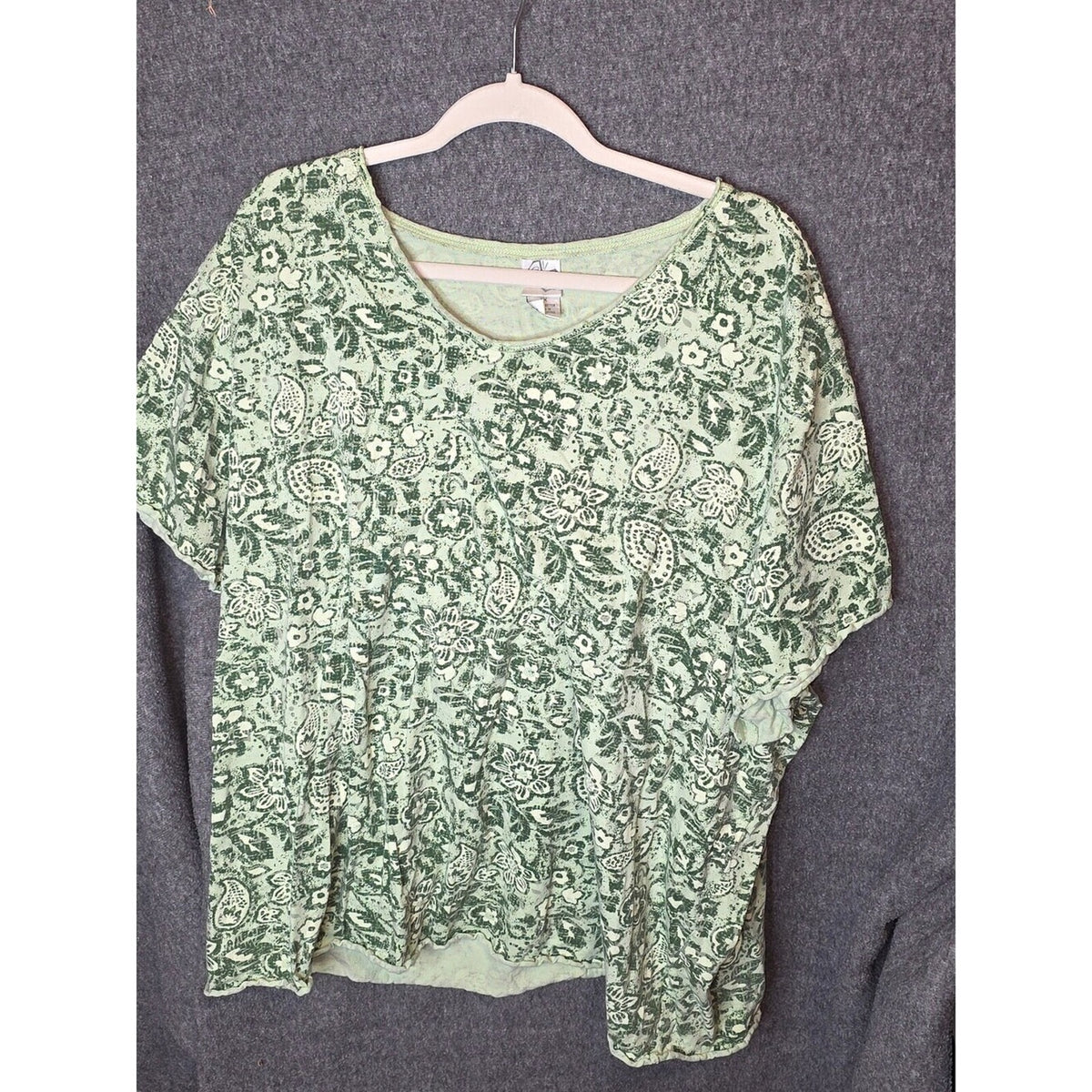 Green Floral Pattern Cotton T-Shirt Size 4X