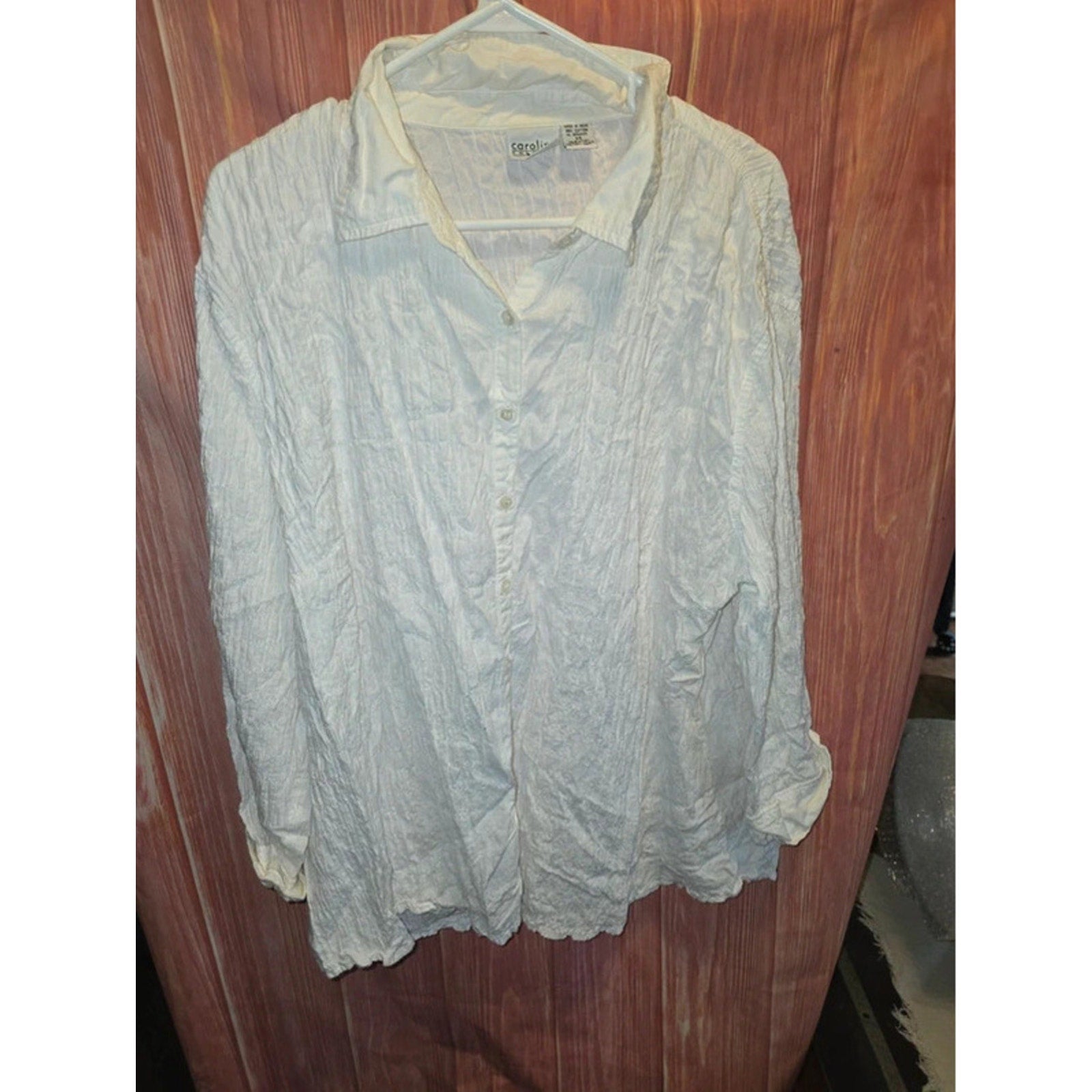 Carolina Colours White Crinkle Gauze Button Down Shirt Cotton Stretch Textured