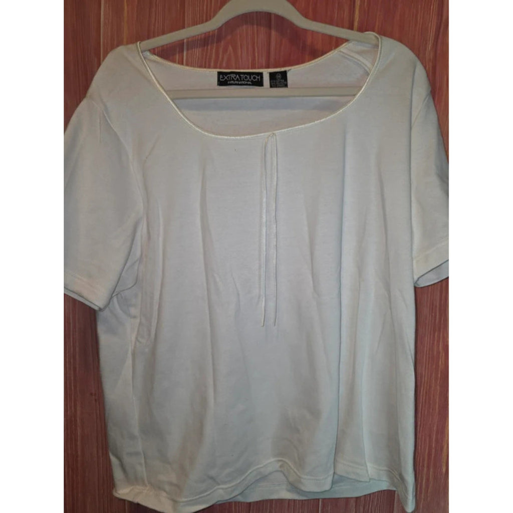 Extra Touch International White Satin Trim Ribbon Tie Scoop Neck Top 3X