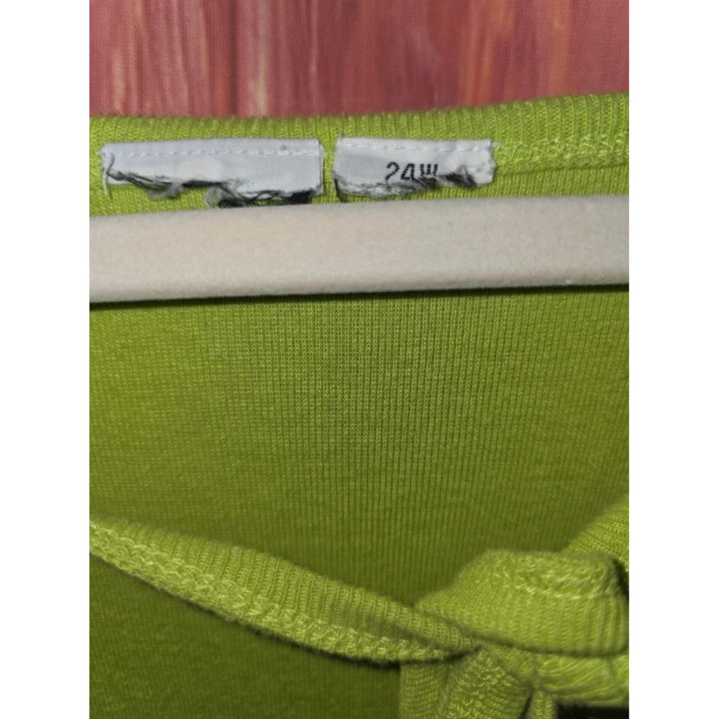 Bright Lime Green Keyhole Tie Neck Dolman Short Sleeve Top 24W Plus