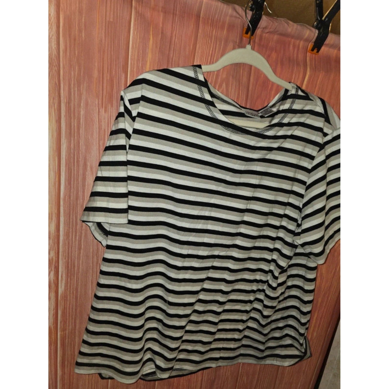 Carolina Colours Plus Striped Short Sleeve T-Shirt Top Tan Black White 20W
