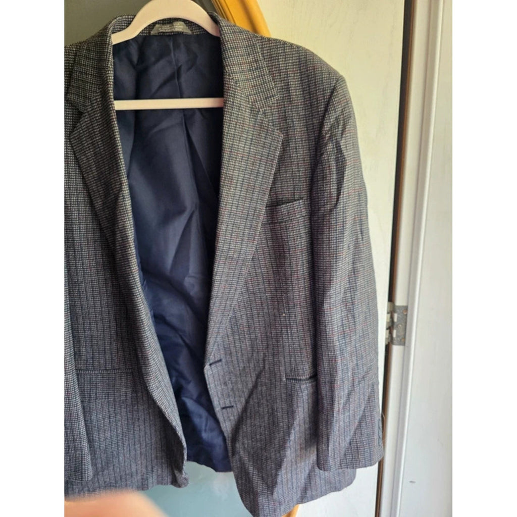 Vintage Haggar Tweed Plaid Houndstooth Blazer Sport Coat Made in USA 2-Button