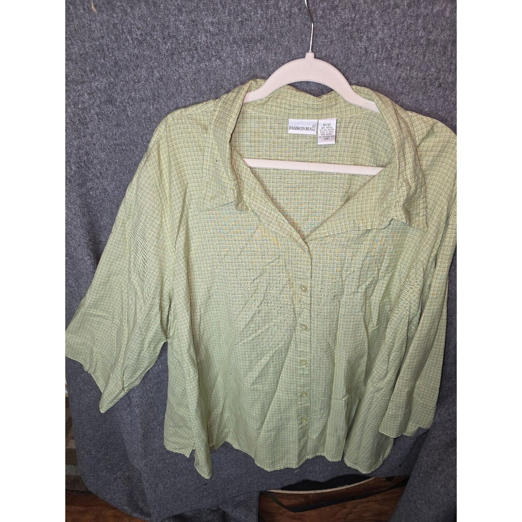 Fashion Bug Green Checkered Button-Up Shirt Size 30/32