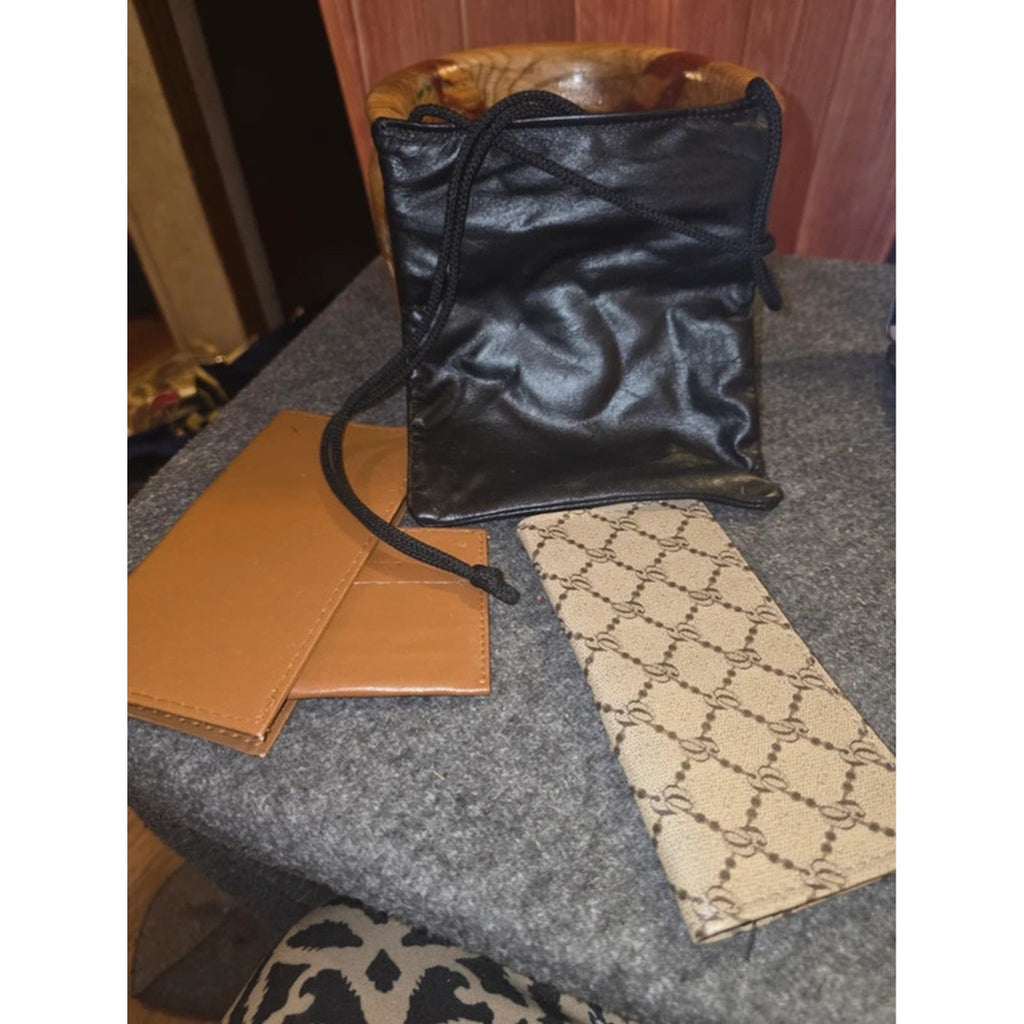 4 Pc Black Leather Crossbody Bag Checkbook Covers& Card Holder Wallet Set Travel