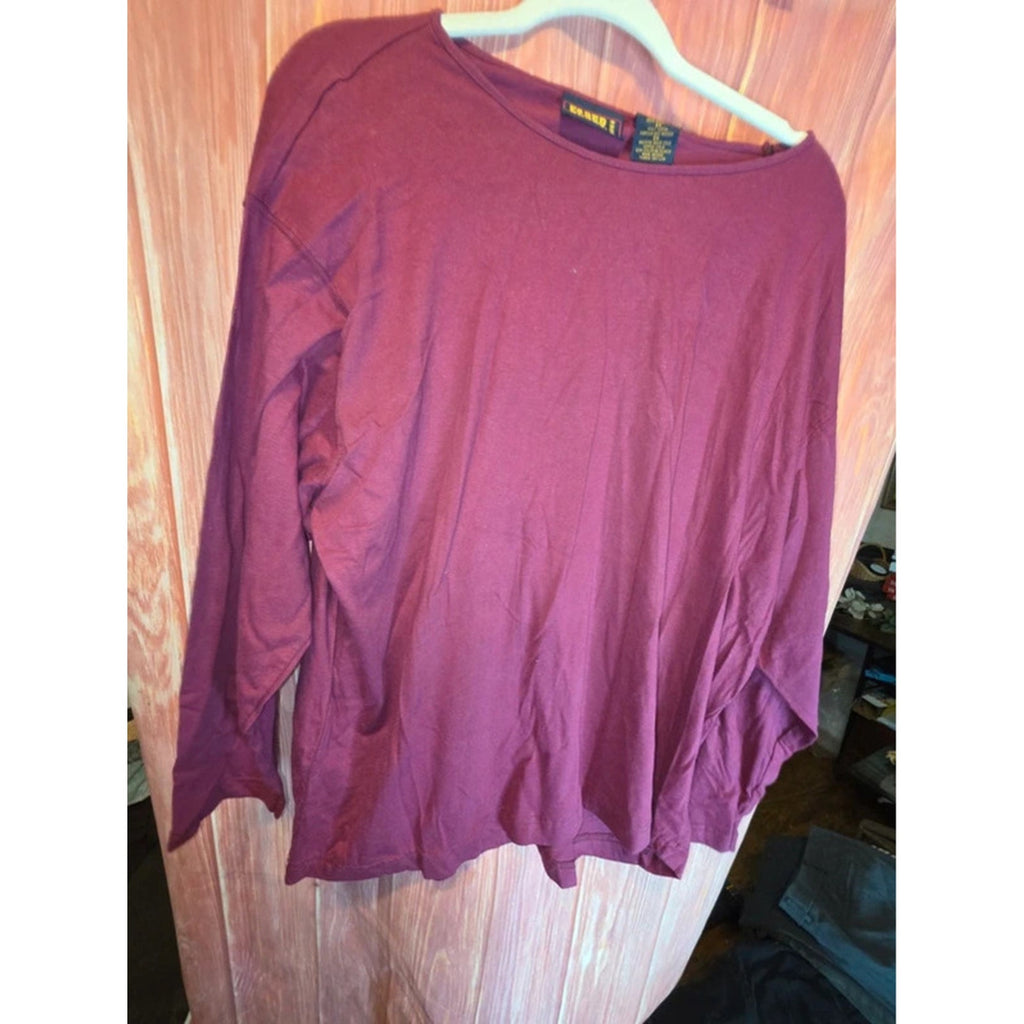 Carreau New York Plus Magenta Pink Fleece V-Neck Long Sleeve Top 2X