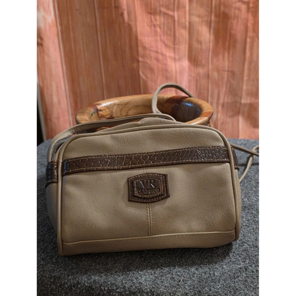 VR Classics Vintage Taupe Tan Pebble Faux Leather Small Crossbody Handbag Bag