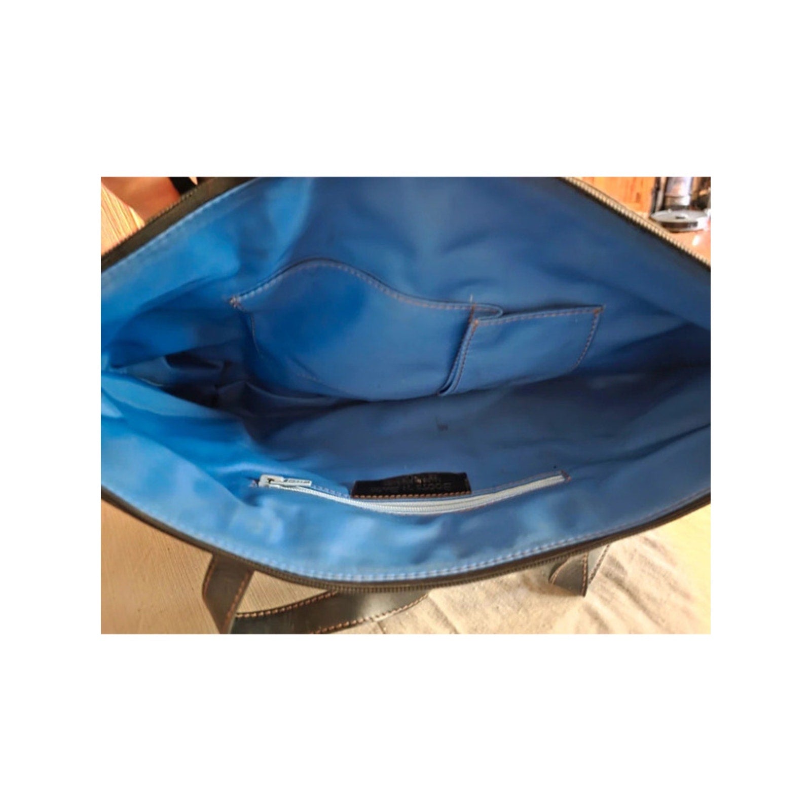 Boots 'N Bags Black Nylon & Genuine Leather Tote - Bright Blue Lining