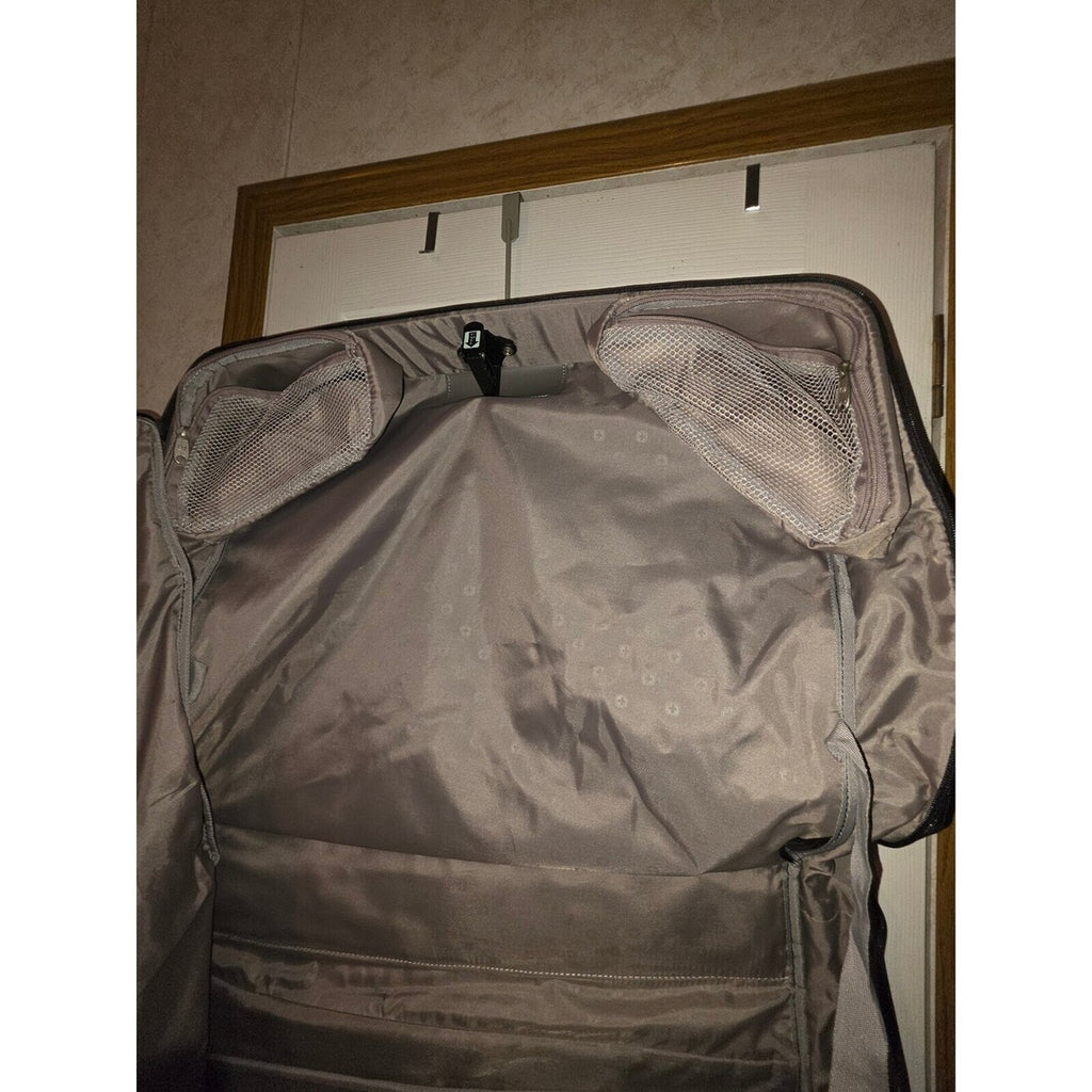 Black garment bag with shoulder strap