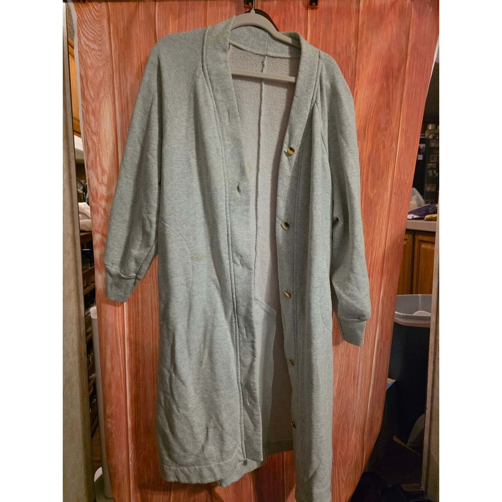 Unbranded Gray Sweatshirt Long Cardigan Duster with Gold Buttons